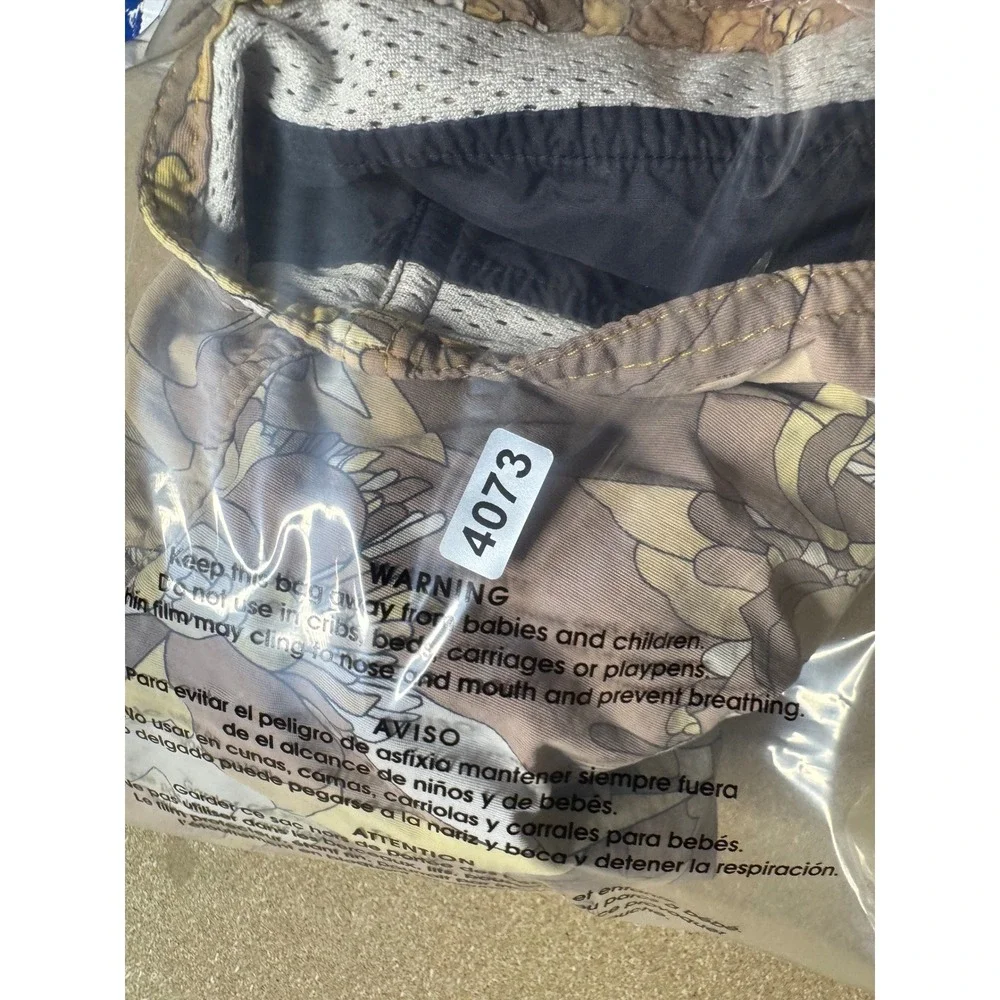 Patagonia Mens Board Shorts Size 32 Floral‎ Camo Nylon Swim Trunks Brown Yellow